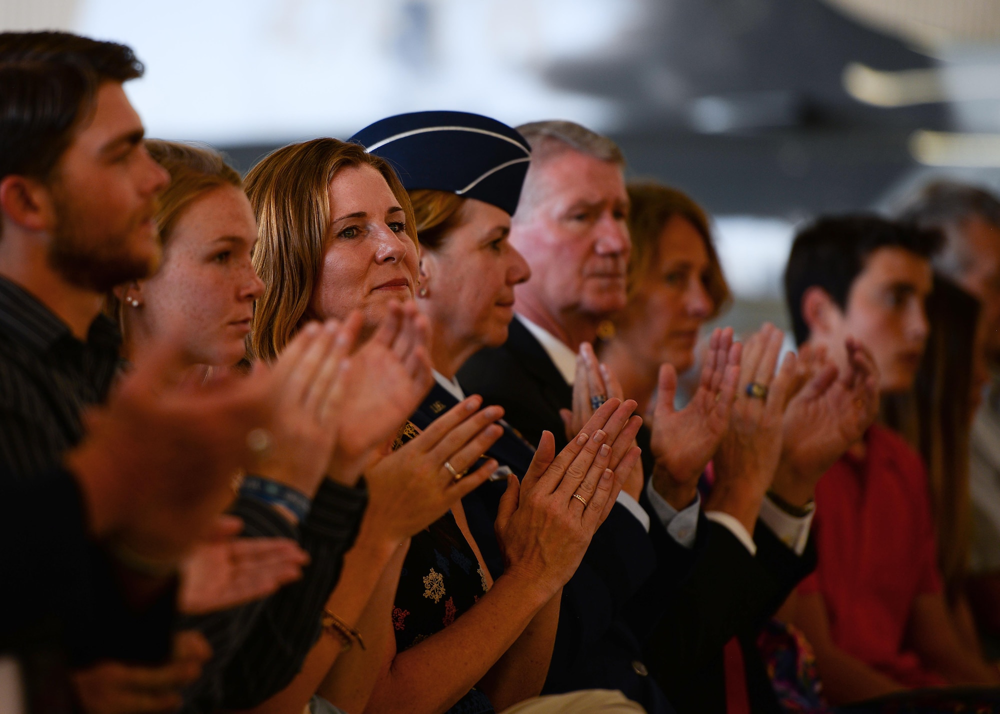 Audience members observe the 47th Flying Training Wing’s change of command ceremony at Laughlin Air Force Base, Tx., June 28, 2017. U.S. Air Force General Lori Robinson, North American Aerospace Defense Command commander, and Major General Patrick Doherty, 19th Air Force commander also attended the event.