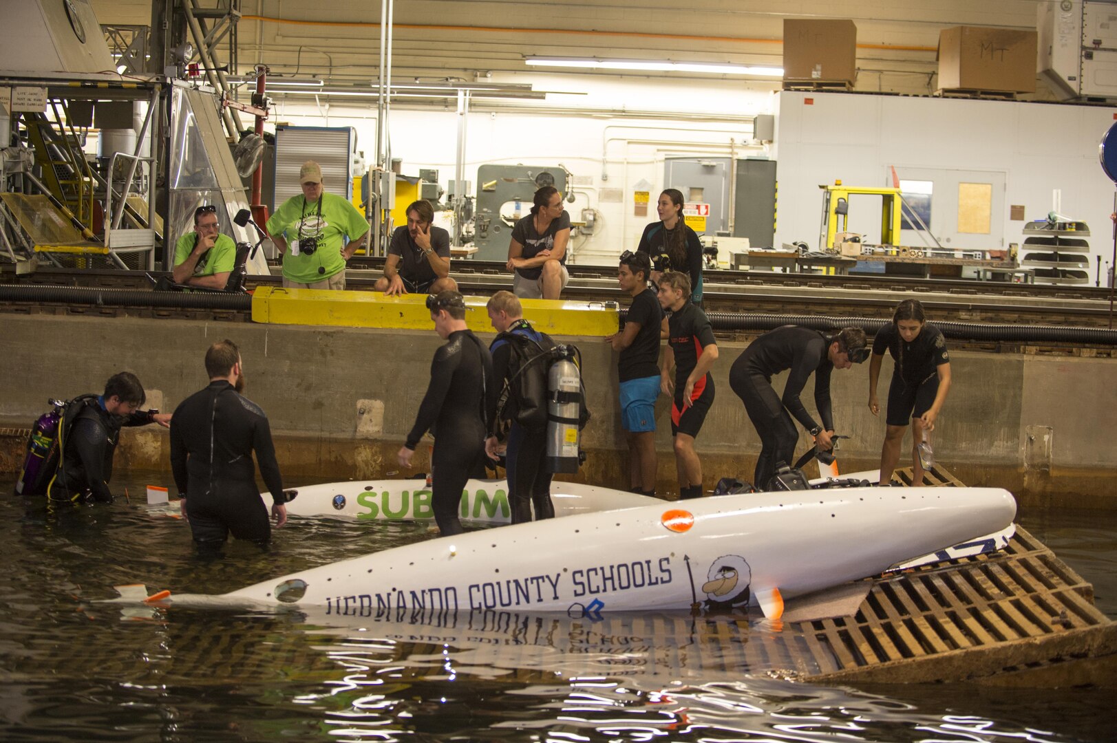 Naval Surface Warfare Center, Carderock Division, hosts the 14th International Human-Powered Submarine Races, at  West Bethesda, Md., June 26. During this biennial engineering design competition, high school and college engineering students team up to design, build and operate a human-powered submarine and navigate it through an underwater course.