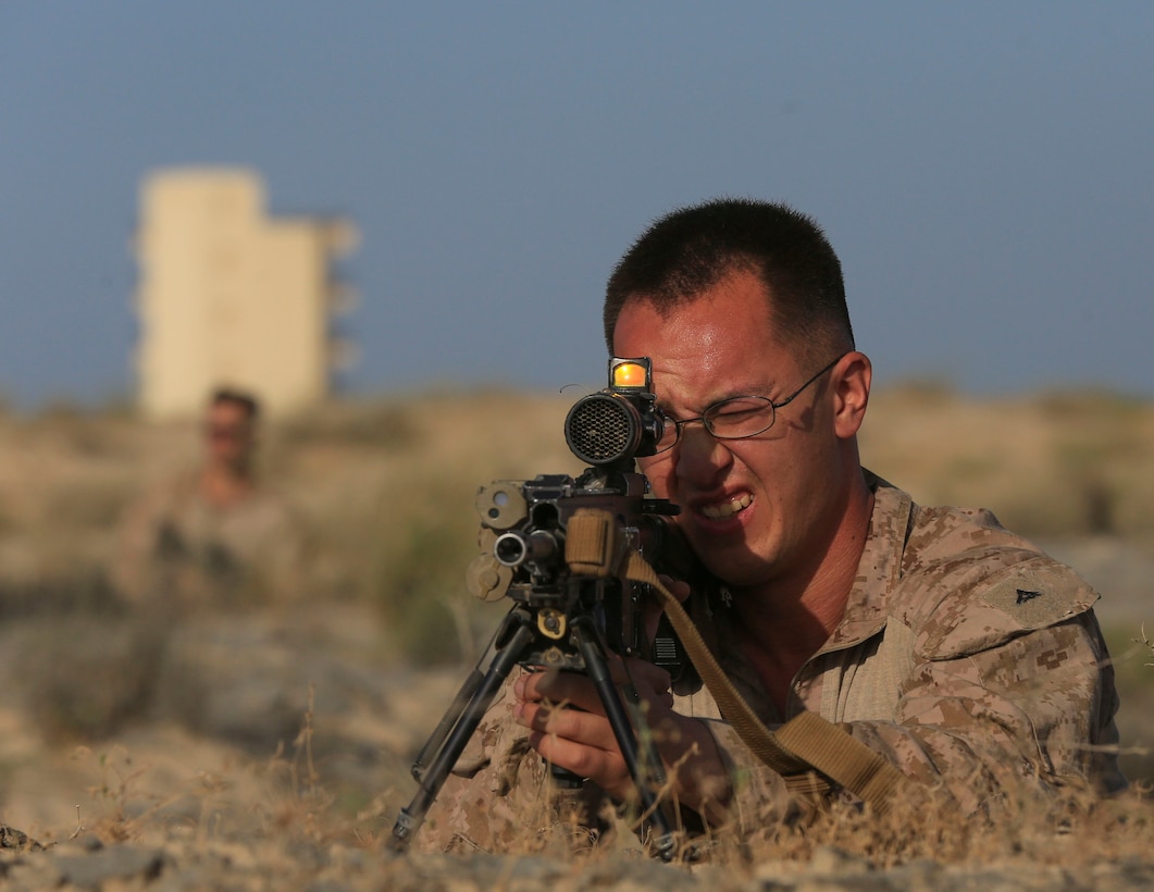 U.S. Marine Corps Lance Cpl. Steven Rannals, a rifleman with Charlie Company, 1st Battalion, 7th Marine Regiment, Special Purpose Marine Air-Ground Task Force-Crisis Response-Central Command, rehearses alongside other Marines during a subject matter expert exchange with the Saudi Arabian Naval Special Forces in Saudi Arabia, May 15, 2017. The exchange proved to be an enhancing opportunity for both the U.S. and Saudi forces. Deploying U.S. Marines into the U.S. Central Command area of responsibility to conduct combined military training with our partner nations’ security forces strengthens our vital relationships with partners in this important region. (U.S. Marine Corps photo by Cpl. Kyle McNan)