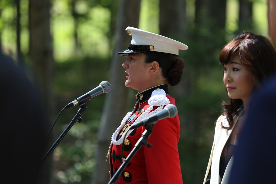 On Wednesday, June 28, 2017, members of the Marine Band supported a wreath-laying ceremony in honor of the Marines who fought in the Korean War. President Moon Jae-in of the Republic of Korea honored the Marines at the Korean War Chosin Monument at the National Museum of the Marine Corps. In 1950, President Moon's parents were able to flee to South Korea after the 1st Marine Division drove the enemy back. Today, he showed his gratitude for all the Marine Corps did for his family. (U.S. Marine Corps photo by Gunnery Sgt. Rachel Ghadiali/released)