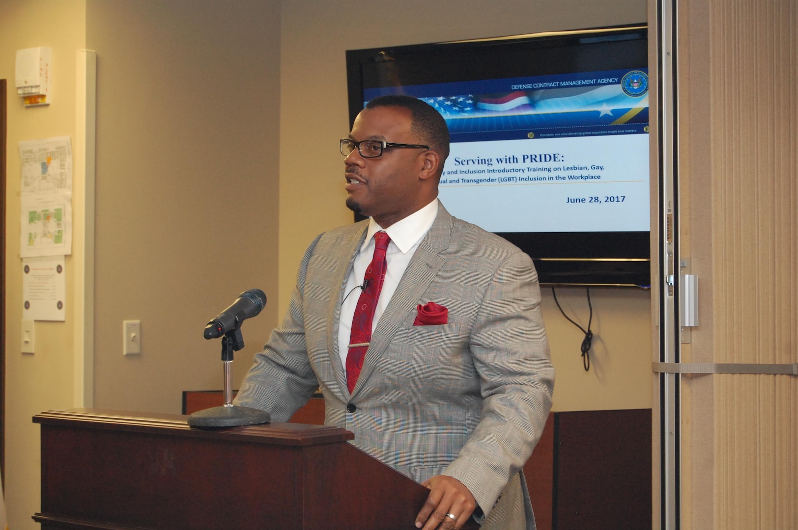 George P. Braxton, Defense Contract Management Agency’s special advisor for Diversity and Inclusion, spoke during the agency’s Lesbian, Gay, Bisexual, Transgender Pride Month’s Lunch and Learn June 28. He emphasized the agency is a model, inclusive workplace where all employees are respected. (DCMA photo)