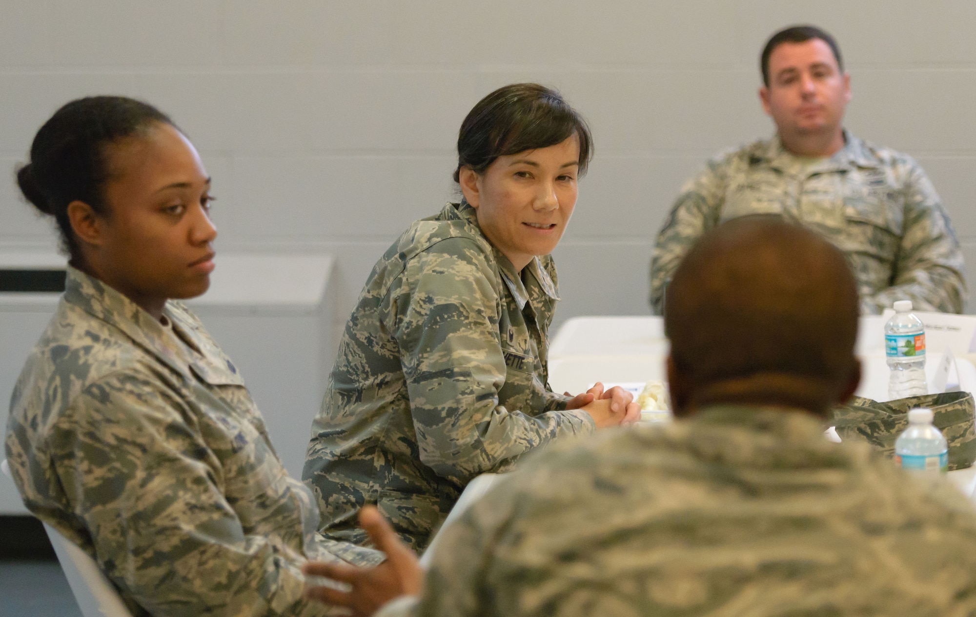 Col. Debra Lovette, 81st Training Wing commander, is briefed by Chaplain (Maj.) Laserian Nwoga, 81st TRW chaplain, on chaplain capabilities and responsibilities during a Wing Staff Agency orientation tour at the Larcher Chapel Annex June 26, 2017, on Keesler Air Force Base, Miss. The tour familiarized Lovette with the Wing Staff Agency mission, operations and personnel. (U.S. Air Force photo by André Askew) 