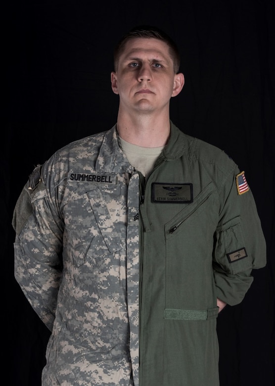 Editors Note: This album is one of several products being shared in 2017 by the Joint Base Charleston Public Affairs Office in honor of the 70th Anniversary of the Air Force and those who selflessly have and continue to serve our nation.

Capt. Kevin Summerbell, 15th Airlift Squadron, 437th Airlift Wing, poses in both his Army and Air Force uniforms to combine and symbolize his transition from one branch to the other April 4, 2017. Summerbell was enlisted in the Army as an infantryman prior to commissioning in the Air Force. He deployed to Iraq twice during his time in the Army and received a Purple Heart for his wounds and courage on the battlefield. Summerbell earned his bachelor’s degree, attended ROTC and completed flight school, then became a C-17 pilot at the 437th AW. 