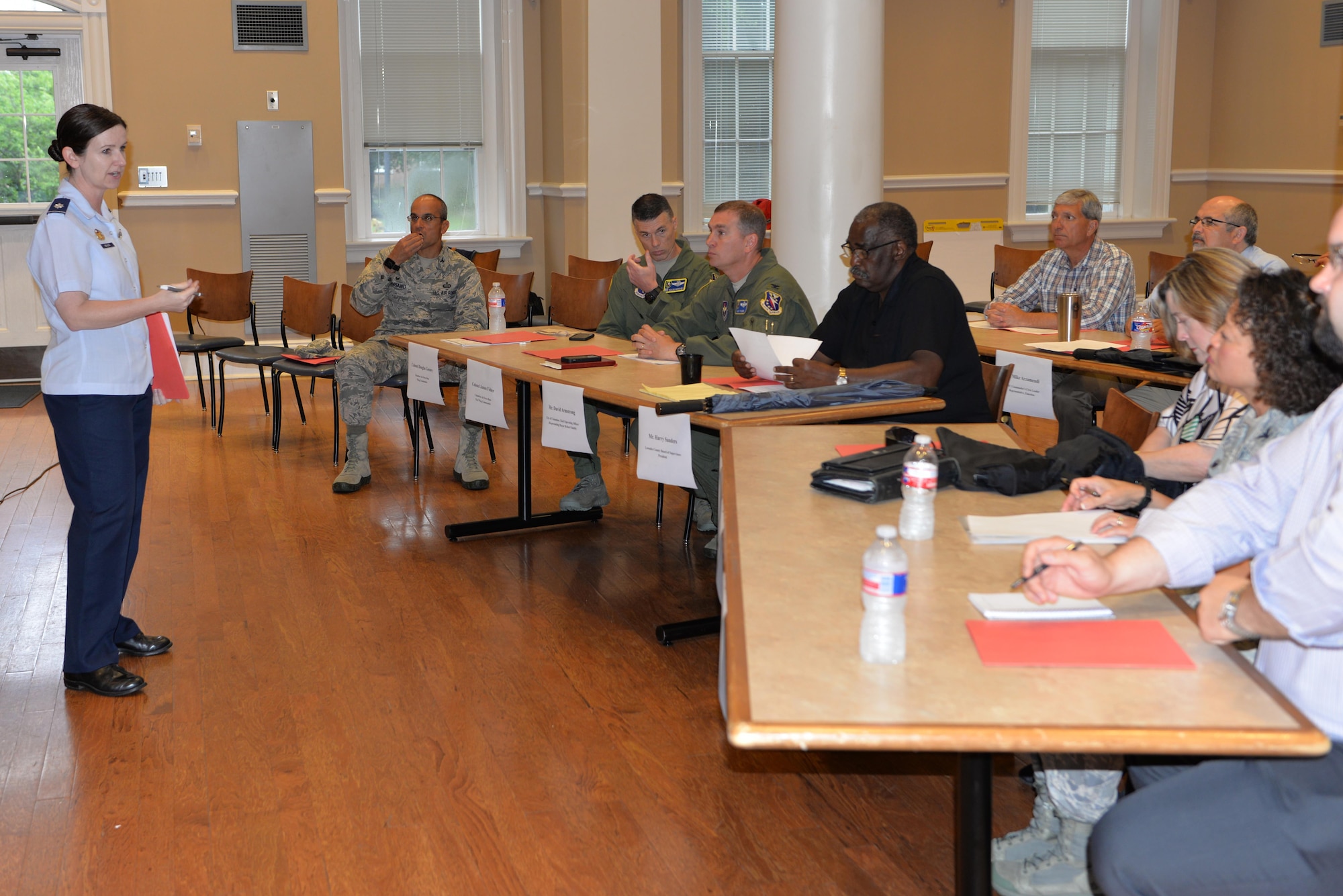Lt. Col. Timorah Beales, Partnership Broker from the Office of the Assistant Secretary of the Air Force, speaks to Columbus Air Force Base and community leadership at the Mississippi University for Women in Columbus, Mississippi, June 22, 2017. She met with the Air Force Community Partnership leadership committee about prioritizing the communities’ needs based on the ideas presented from the AFCP focus groups. (U.S. Air Force photo by 2nd Lt. Savannah Stephens)