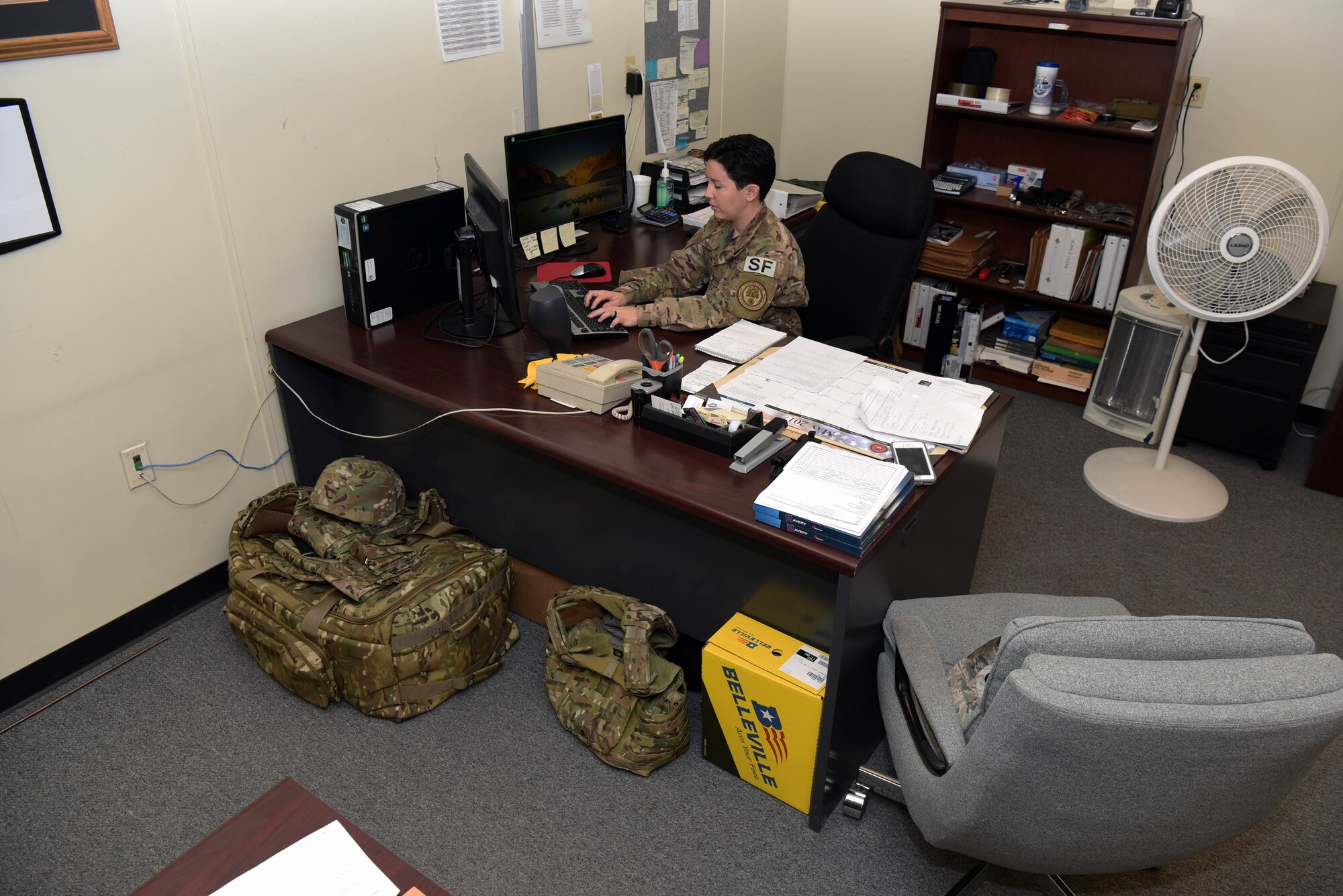 Senior Airman Christina Costa, 90th Security Support Squadron supply custodian, researches supply purchases at F.E. Warren Air Force Base, Wyo., May 12, 2017. Costa helps supply defenders with equipment and makes purchases for the 90th Security Forces Group. (U.S. Air Force photo by Airman 1st Class Breanna Carter)