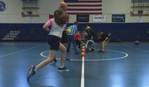 Summer Enrichment Program participants play a game of dodgeball at Schriever Air Force Base, Colorado, Monday, June 26, 2017. The Summer Enrichment Program spans two weeks and provides children activities during their summer break. (U.S. Air Force photo/Senior Airman Arielle Vasquez)