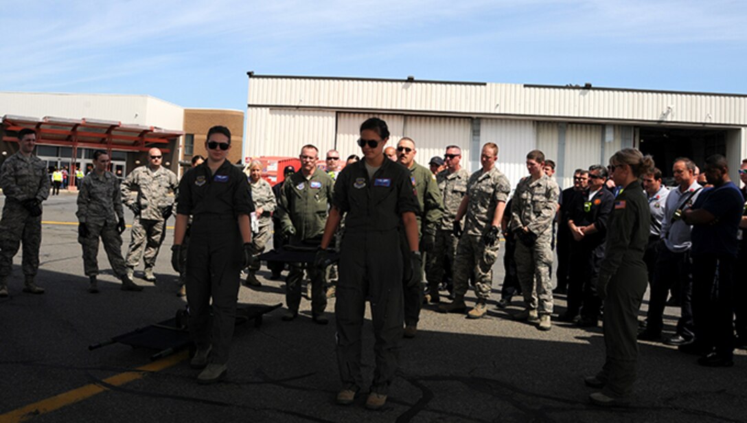 Twelve airmen from the 104th Medical Group and seven airmen from the 102nd Medical Group participated in a mass casualty training at the Earhart Terminal at Logan Airport in Boston Massachusetts.  (U.S. Air National Guard Photos by Tech. Sgt. Lindsey Sarah Watson-Kirwin)