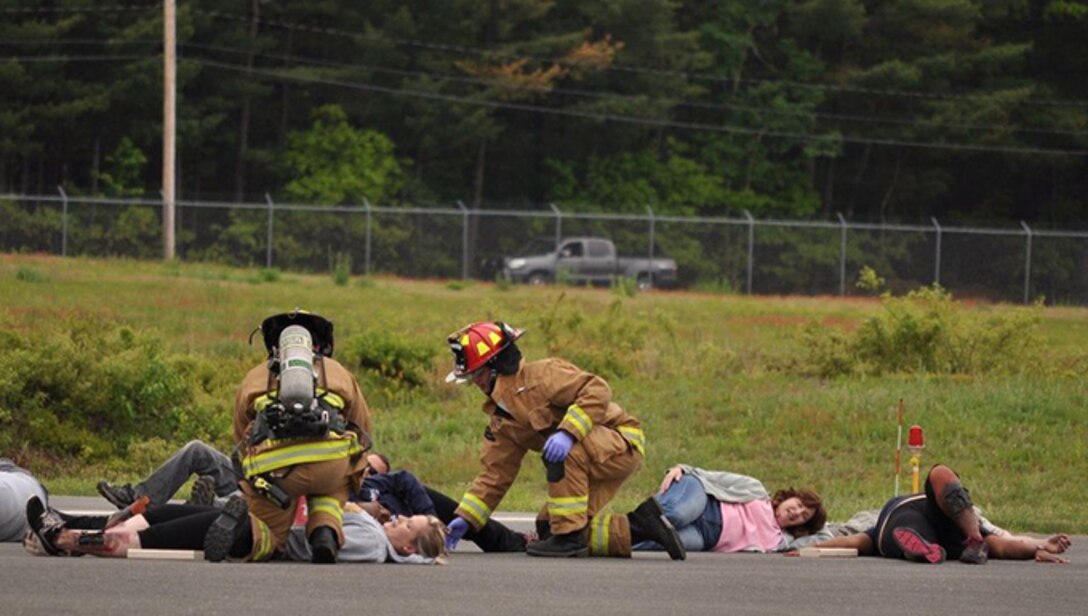In preparation for the 2017 Westfield International Air Show, celebrating a Century of Air Power, on August 12-13, the 104th Fighter Wing hosted local community partners to participate in a Major Accident Response Exercise. Our community partners came from Westfield Police, Fire and Emergency Management, Massachusetts State Police, Emergency Management Agency and Department of Transportation, the Springfield Office of Emergency Preparedness, the American Red Cross, Mercy Medical Center, Baystate Health, Alert Ambulance, Westover Air Reserve Base, and Bradley Air National Guard Base. 