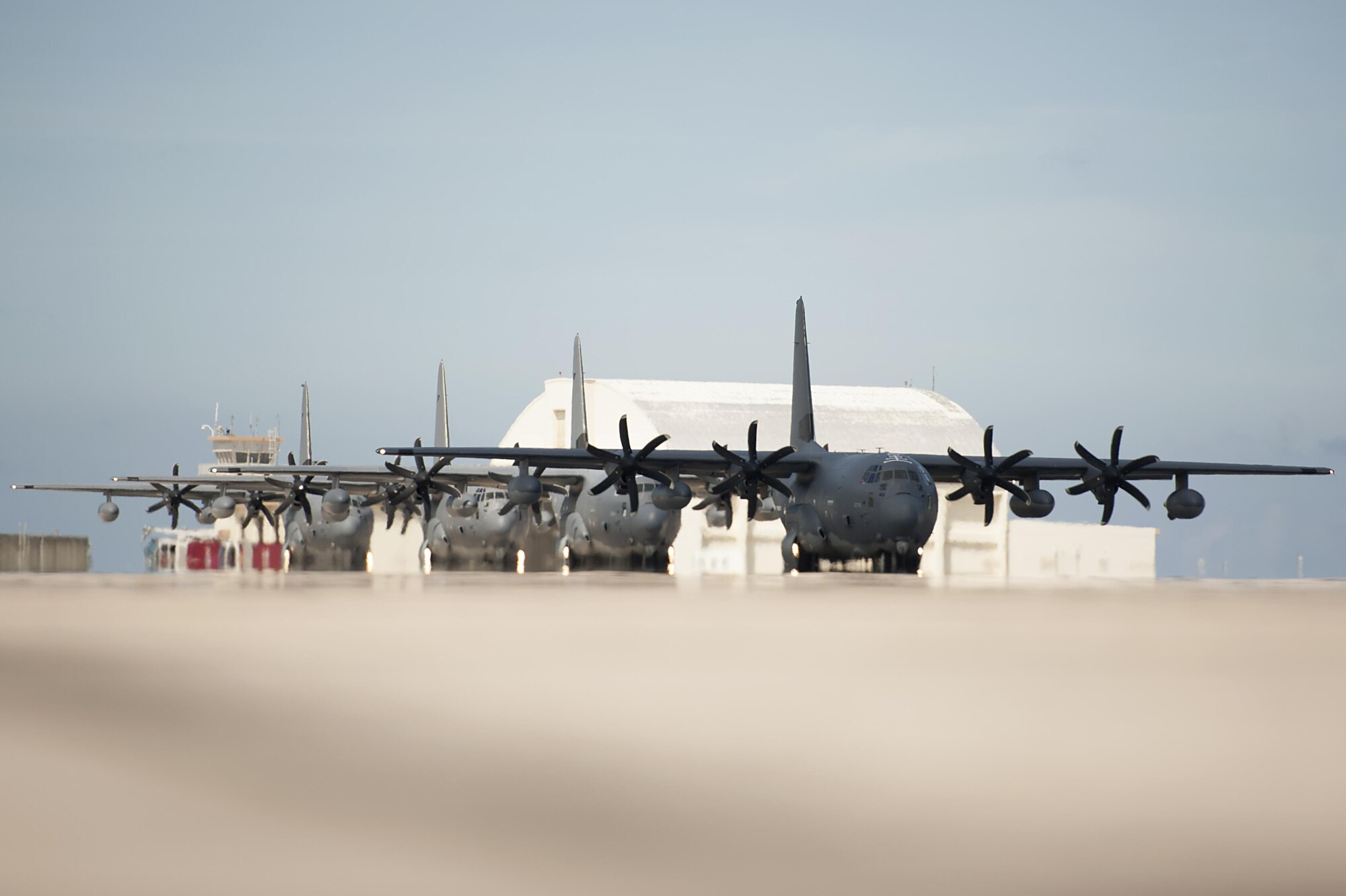 U.S. Air Force 17th Special Operations Squadron MC-130J Commando II aircraft depart for a training mission at Kadena Air Base, June 22, 2017. The MC-130J Commando II is designed to fly low visibility air refueling missions as well as a wide variety of clandestine missions. (U.S. Air Force photo/ Airman 1st Class Greg Erwin)
