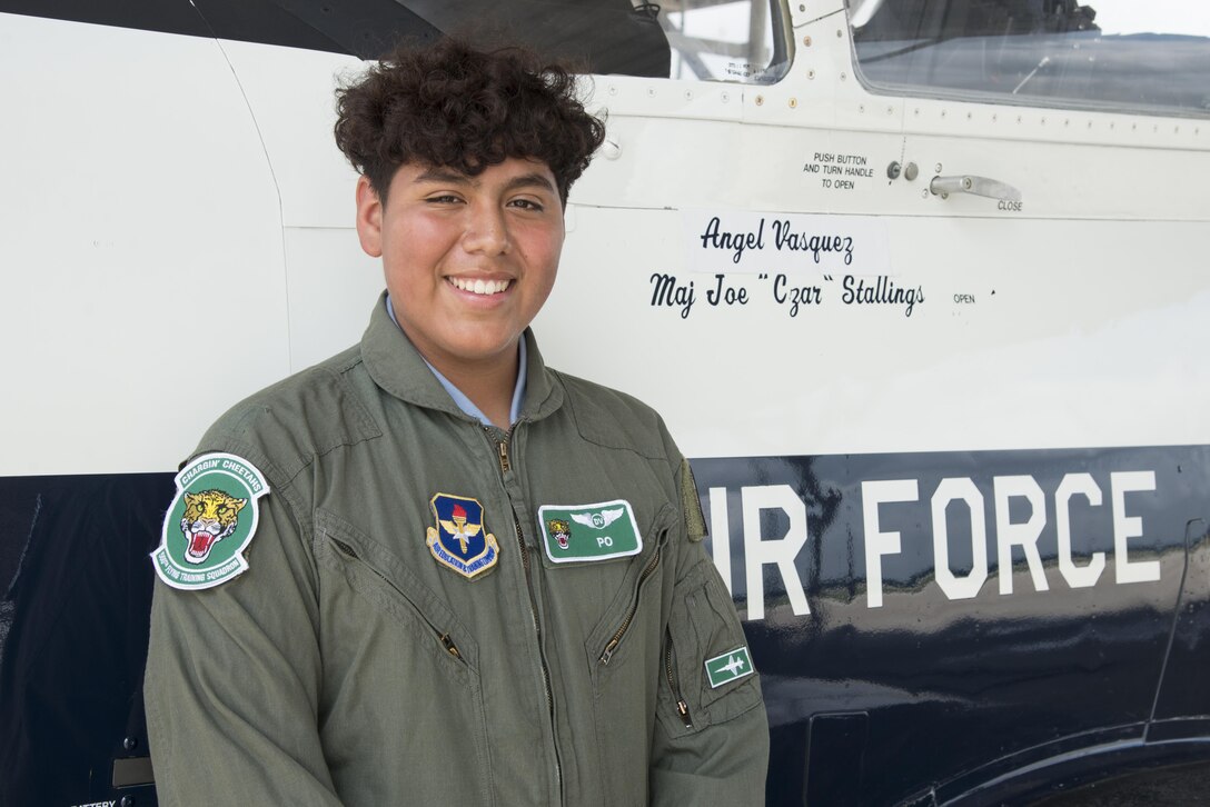 Angel Vasquez is the June 29, 2017 12th Flying Training Wing pilot for a day at Joint Base San Antonio-Randolph. The Pilot for a Day program participants battle a variety of illnesses and diseases, to include terminal illnesses. For many children with severe, but not terminal illnesses, the program is a significant milestone in their recovery. (U.S. Air Force photo by Sean Worrel)