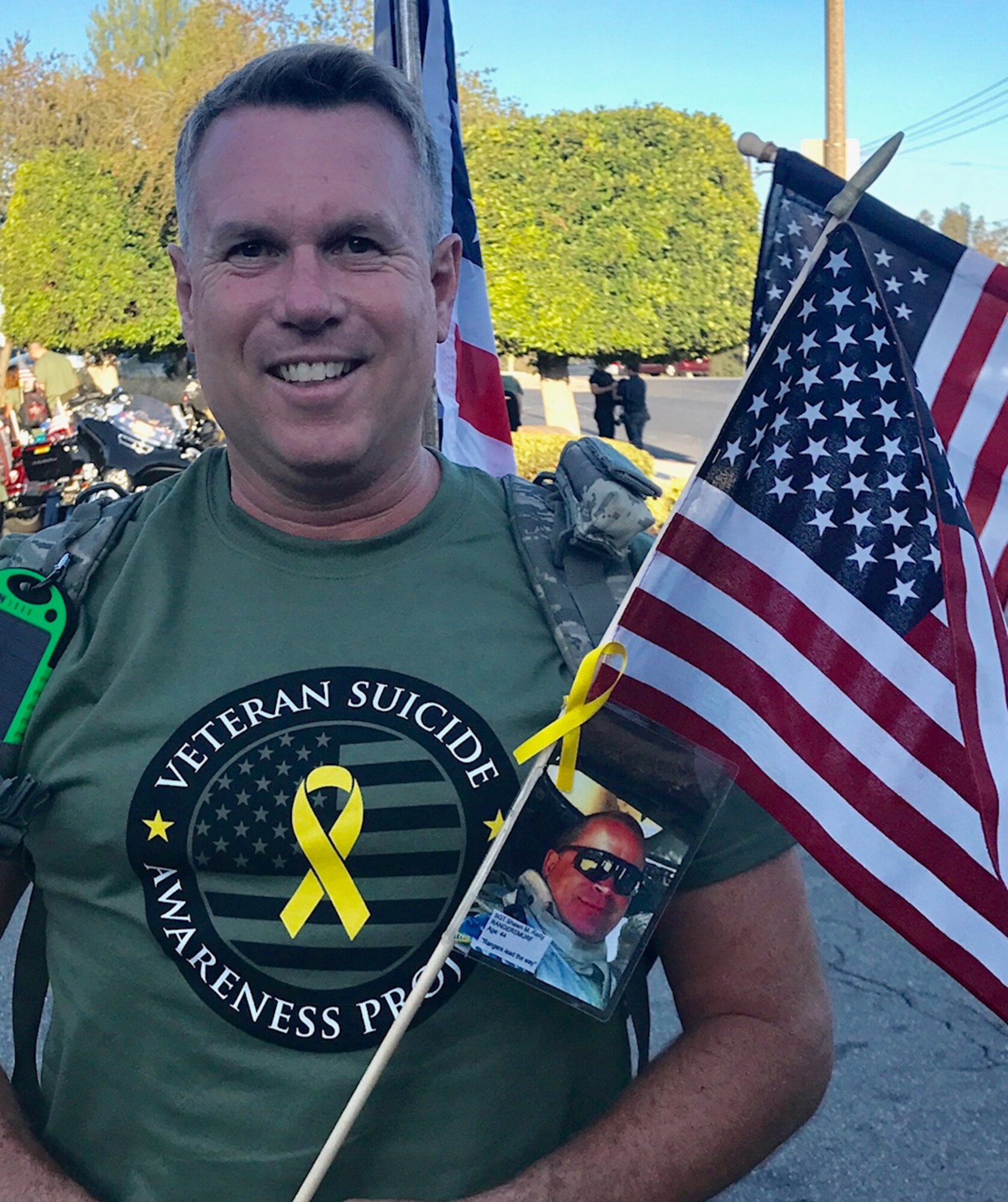 Maj. Robert Simmons, 45th Aeromedical Evacuation Squadron, Medical Service Corps officer, participated in a 40-mile ruck-march organized to bring awareness to the veteran suicide rate. The Memorial Day march started in Pomona, California and ended at the Riverside National Cemetery. (Courtesy photo)