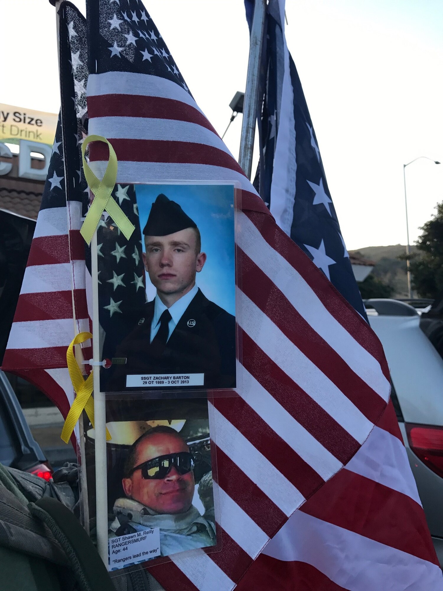 Maj. Robert Simmons, 45th Aeromedical Evacuation Squadron, Medical Service Corps officer, honored U.S. Air Force Staff Sgt. Zachary Barton and U.S. Army Sgt. Shawn "Ranger Smurf" Reilly, during a 40 mile ruck-march organized to bring awareness to the veteran suicide rate. The Memorial Day march started in Pomona, California and ended at the Riverside National Cemetery. (Courtesy photo) 
