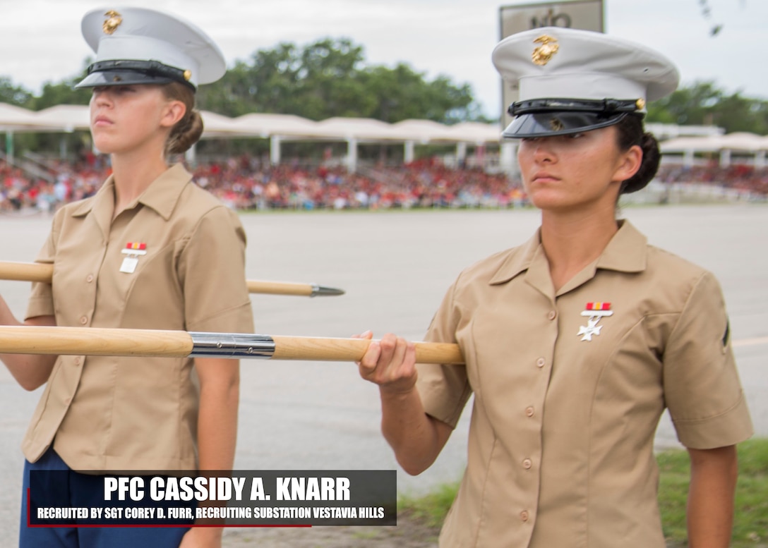 Private First Class Cassidy A. Knarr graduated Marine Corps recruit training June 30, 2017, aboard Marine Corps Recruit Depot Parris Island, South Carolina. Knarr is the Honor Graduate of platoon 4022. Knarr was recruited by Sgt. Corey D. Furr from Recruiting Substation Vestavia Hills. (U.S. Marine Corps photo by Lance Cpl. Jack A. E. Rigsby/Released)