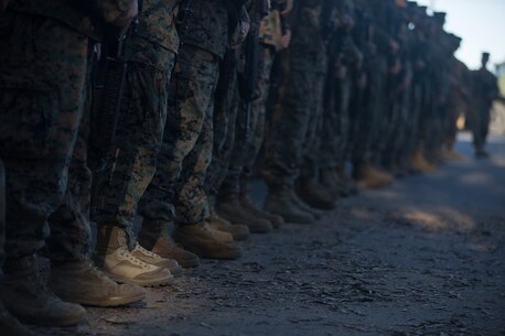 U.S. Marines and Sailors with Combat Logistics Battalion 5, Combat Logistics Regiment 1, 1st Marine Logistics Group prepare to participate in a seven mile conditioning hike on Camp Pendleton, Calif., June 27, 2017. The Marines have multiple conditioning hikes to prepare for Mountain Exercise 4-17 which will be conducted at the Marine Corps Mountain Warfare Training Center in Bridgeport, Calif. (U.S. Marine Corps photo by Lance Cpl. Timothy Shoemaker)