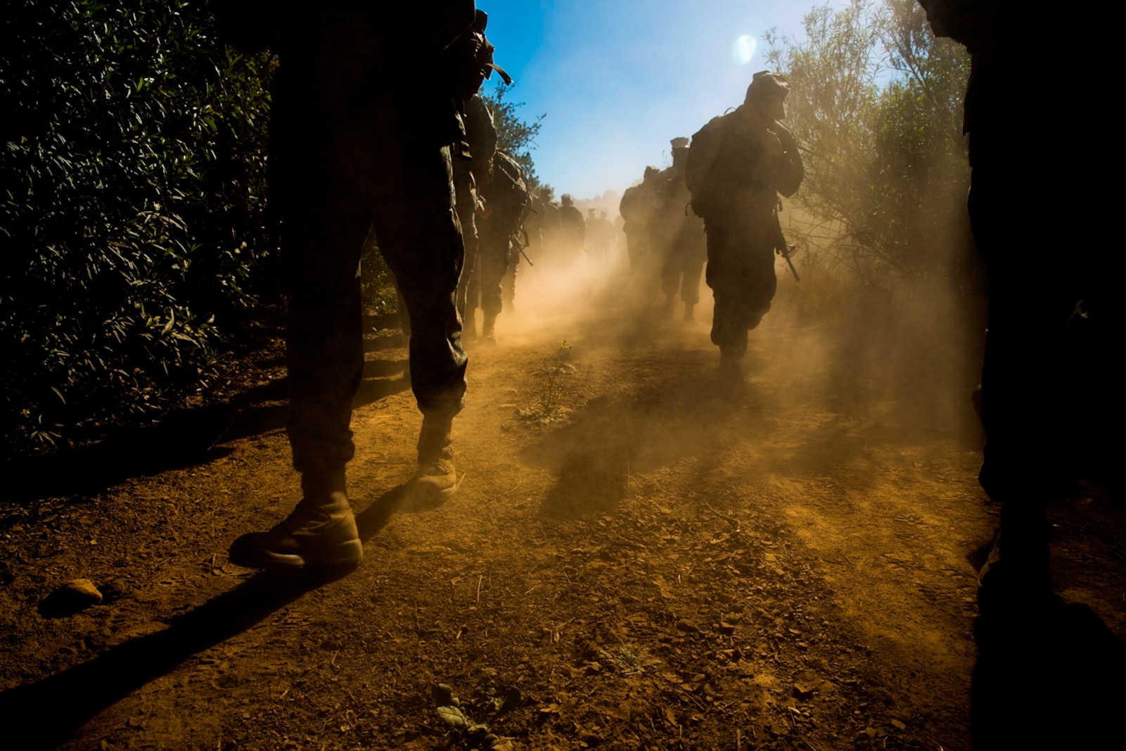 U.S. Marines and Sailors with Combat Logistics Battalion 5, Combat Logistics Regiment 1, 1st Marine Logistics Group participate in a seven mile conditioning hike on Camp Pendleton, Calif., June 27, 2017. The Marines have multiple conditioning hikes to prepare for Mountain Exercise 4-17 which will be conducted at the Marine Corps Mountain Warfare Training Center in Bridgeport, Calif. (U.S. Marine Corps photo by Lance Cpl. Adam Dublinske)