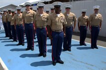 Marines line up in their parade position during the Sail Boston 2017 street parade held in Boston, Mass., June 19, 2017. Marines, sailors and various participants of Sail Boston paraded the streets in celebration of the occasion. Sail Boston brought together military members and sailing enthusiasts from around the world, welcoming them to sail the Boston harbor, interact with the community, and enjoy the sights of the city. (U.S. Marine Corps photo by Cpl. Mackenzie Gibson/Released) 