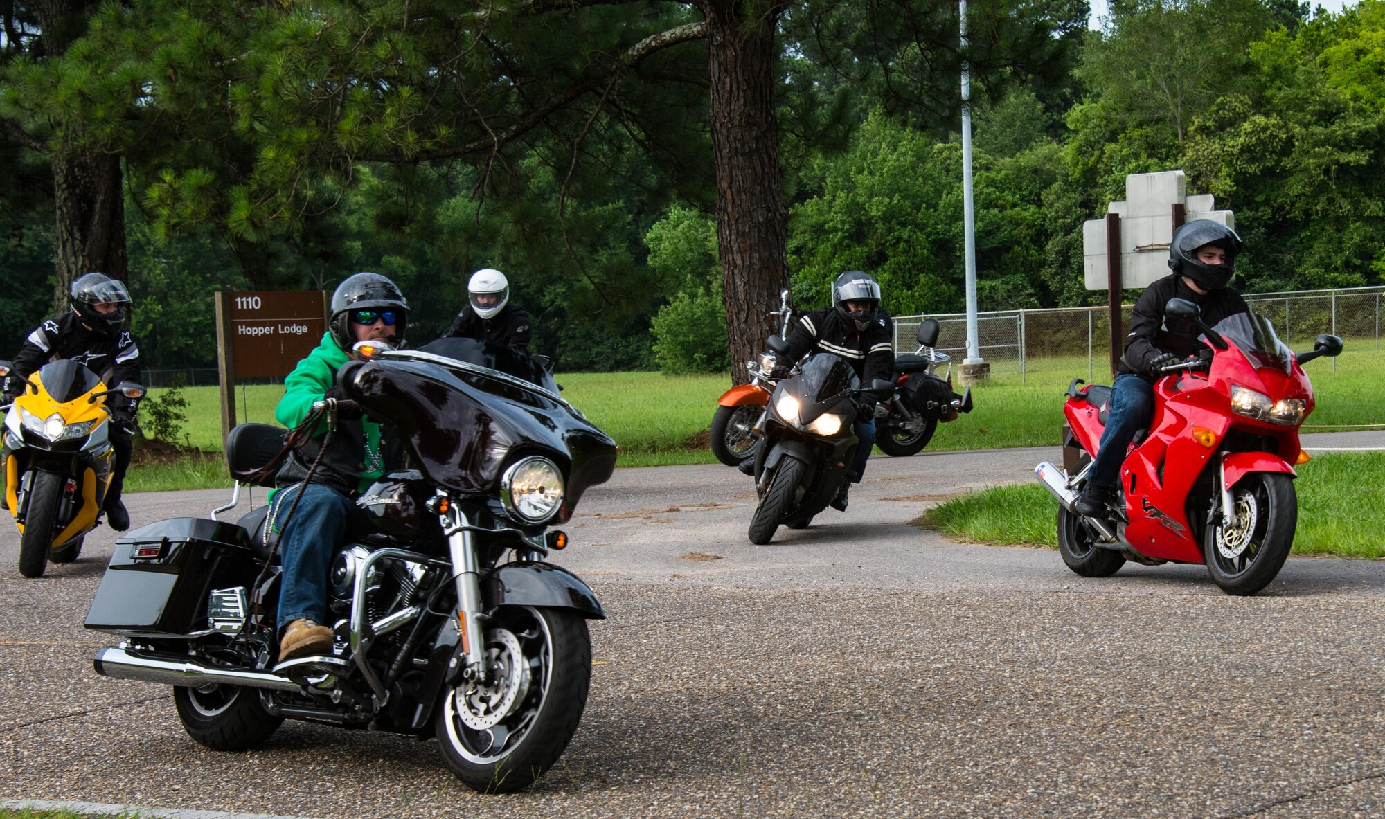 Airmen from Maxwell Air Force Base, Ala. ride their motorcycles, during Motorcycle Safety Day, June 27, 2017. Riders of all skill levels attended the safety day to collaborate with one another on how to become better and safer riders, by learning new techniques and sharing their own experiences.  (US Air Force photo/Melanie Rodgers Cox/Released)