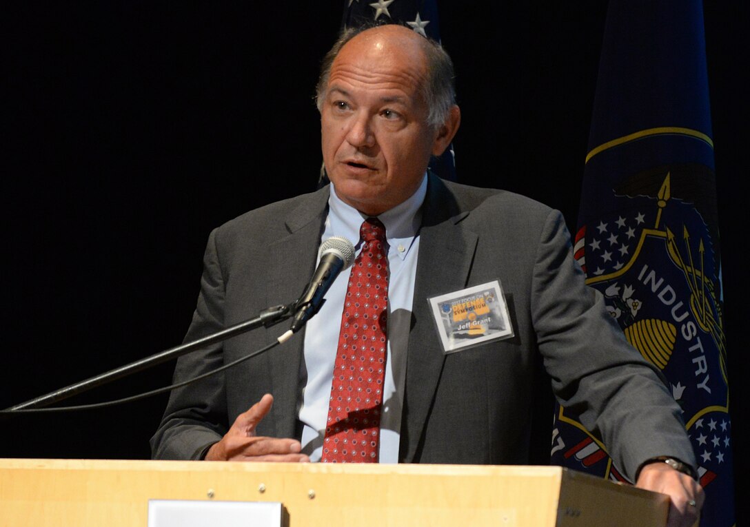 Mr. Jeffrey Grant, Vice President and General Manager Space Systems Northrup Grumman Aerospace Systems, gives his remarks about the nuclear triad during the Focus on Defense Symposium June 21 at the Eccles Center in Ogden, Utah.  (U.S. Air Force/Alex R. Lloyd)