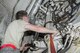 U.S. Air Force Airman 1st Class Joshua Marnell, 7th Equipment Maintenance Squadron hydraulics system apprentice, inspects the hydraulic lines on a B-1B Lancer, at Dyess Air Force Base, Texas, June 12, 2017. Hydraulic Airmen are responsible for finding and repairing fluid leaks and the serviceability of all hydraulic components. (U.S. Air Force photo by Senior Airman Austin Mayfield)