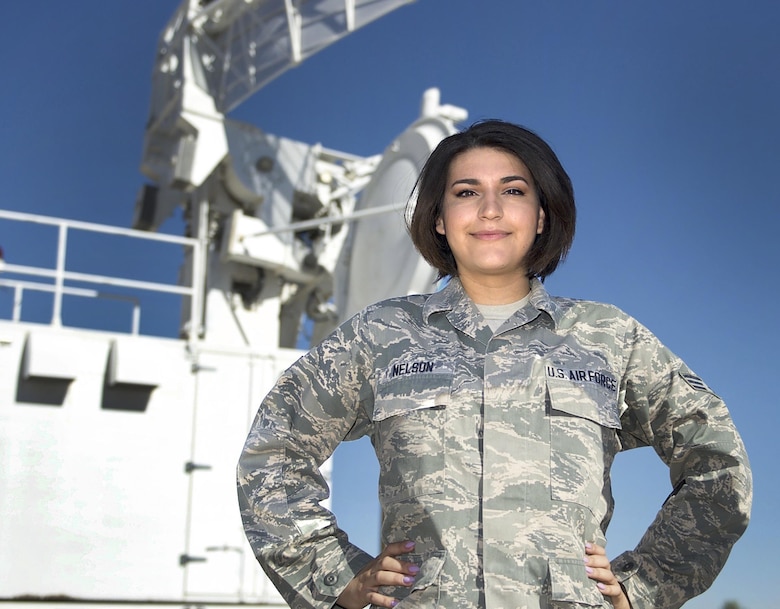 Senior Airman Irene Nelson, 57th Operations Support Squadron air traffic controller, Nellis Air Force Base, Nev., poses for a portrait outside the headquarters of the Nevada Test and Training Range June 29, 2017. Nelson became the first Airman in Air Combat Command to have a gender transition recognized in official military records in February 2017. (U.S. Air Force photo by Staff Sgt. Kristin High/Released)