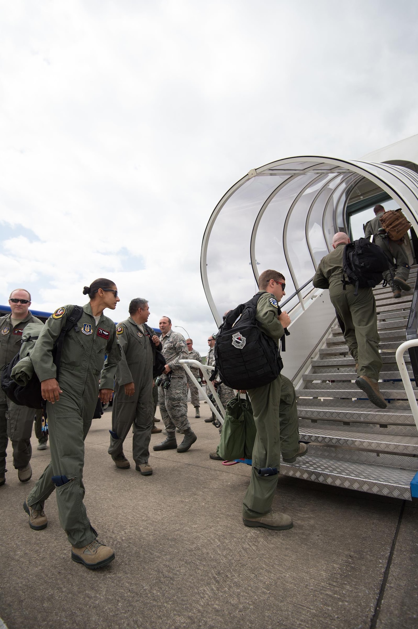 Aircrew reservists assigned to the 513th Air Control Group board an E-3 Sentry Airborne Warning and Control System aircraft June 12, 2017, at NATO Air Base Geilenkirchen, Germany, prior to a mission supporting the BALTOPS 2017 exercise. The E-3 Sentry and nearly 100 Reservists from the 513th are deployed in support of BALTOPS 2017, which is the first time a U.S. E-3 Sentry has supported a NATO exercise in 20 years. (U.S. Air Force photo/2nd Lt. Caleb Wanzer)
