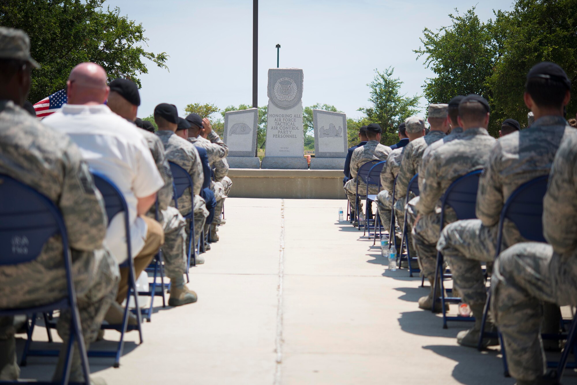 The Tactical Air Control Party Reunion Memorial outside the 353rd Battlefield Airmen Training Squadron at the Joint Base San Antonio-Lackland Medina Annex is rededicated June 23, 2017. The ceremony was held to pay special tribute to those who have paid the ultimate sacrifice while serving as a part of TACP or in direct support of those who do. 