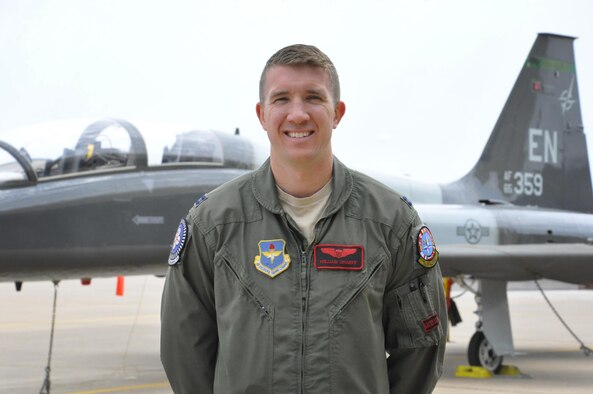 Euro-NATO Joint Jet Pilot Training program's Capt. Will "Boar" Graeff, 88th Flying Training Squadron executive officer, is selected to be Thunderbird 2 for the U.S. Air Force Aerial Demonstration Squadron for the 2018-2019 showseasons. As a Thunderbird, Graeff will be traveling approximately 200 days out of the year for two years, performing and executing maneuvers exhibiting the capabilities of the Air Force’s high-performance aircraft and the degree of skill required to operate them.
He will demonstrate to spectators the abilities of the F-16 Fighting Falcon with maneuvers like the Diamond, a legendary formation used by the team where Thunderbirds 1-4 fly their aircraft as close as 18 inches apart at speeds of roughly 500 miles per hour. (U.S. Air Force photo by 2nd Lt. Brittany Curry)
