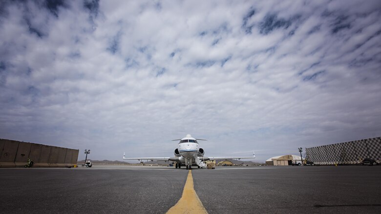 A 430th Expeditionary Electronic Combat Squadron E-11A outfitted with a Battlefield Airborne Communications Node is prepared for the payload’s 10,000th mission Feb. 24, 2017 at Kandahar Airfield, Afghanistan. Kandahar is host to the only E-11A BACN unit in the U.S. Air Force. (U.S. Air Force photo by Staff Sgt. Katherine Spessa)