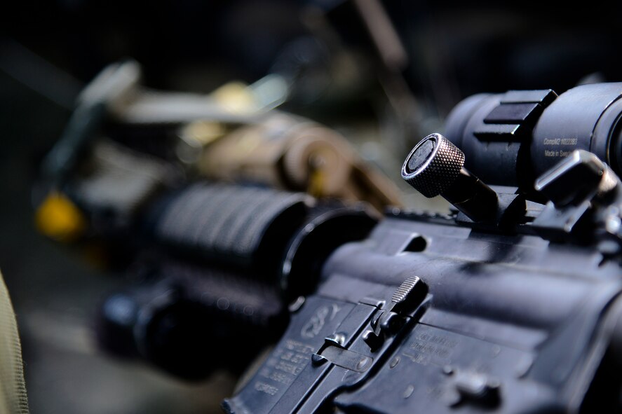 The 51st Security Forces Squadron uses the M-4 Carbine weapon to enhance Defenders’ capabilities to guard the base and ensure they are ready “to Fight Tonight” during Exercise Beverly Herd 17-1 at Osan Air Base, Republic of Korea, March 1, 2017. The 51st Security Forces Squadron’s mission is to maintain a secure environment and to increase combat power during exercise and real life scenarios. (U.S. Air Force photo by Airman 1st Class Gwendalyn Smith)