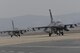 F-16 Fighting Falcons assigned to the 36th Fighter Squadron taxi out for a training mission during Exercise Beverly Herd 17-1 at Osan Air Base, Republic of Korea, March 1, 2017. Exercises like Beverly Herd allow the 51st Fighter Wing to work the muscle movements required to execute and sustain combat operations in the ROK. (U.S. Air Force photo by Staff Sgt. Victor J. Caputo)