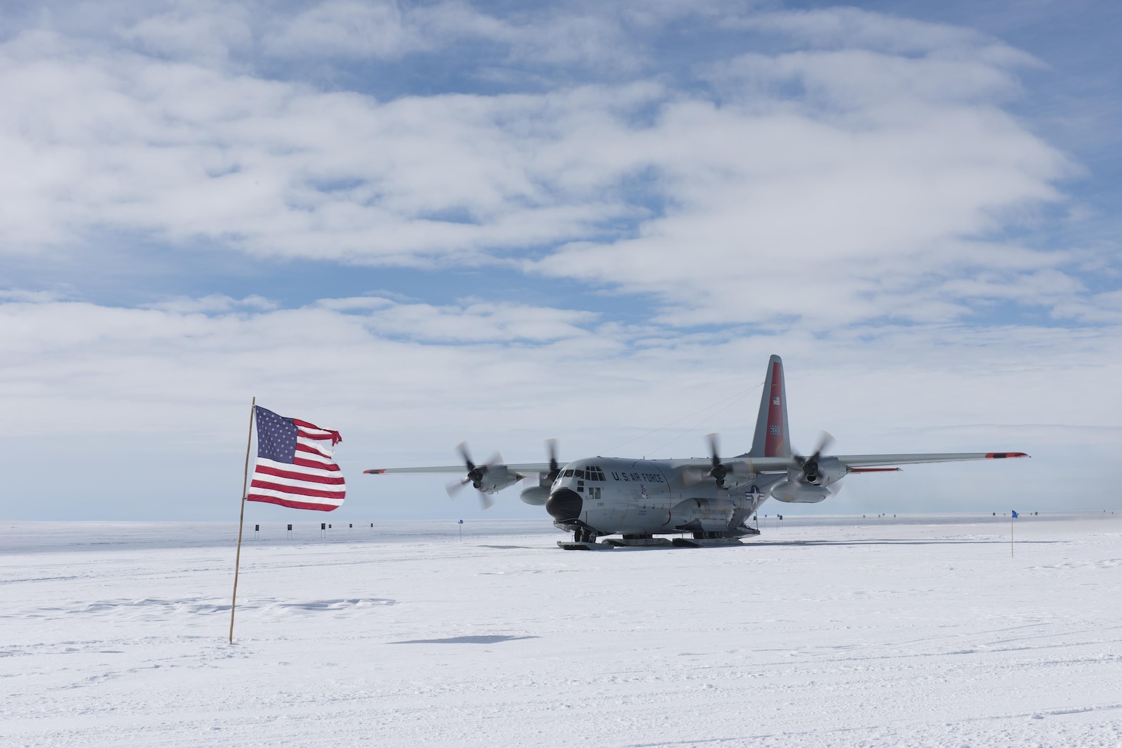 An LC-130 "Skibird" from the New York Air National Guard's 109th Airlift Wing in Scoita, New York, at Camp Raven, Greenland, on June 28, 2016. Aircraft like this supported the National Science Foundation research mission in Antarctic during the 2016-2017 season.