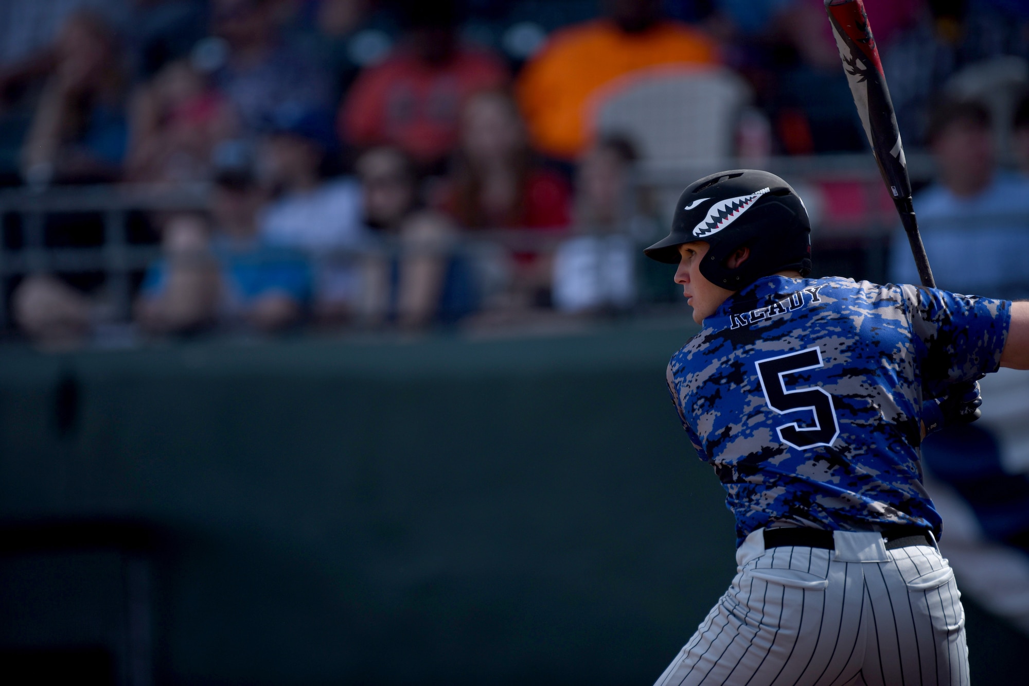 Nic Ready, U.S. Air Force Academy infielder, prepares to bat during the Freedom Classic baseball series Feb. 25, 2017 at Grainger Stadium in Kinston, North Carolina. More than 2,000 active duty members and their families were in attendance. (U.S. Air Force photo by Airman 1st Class Victoria Boyton)