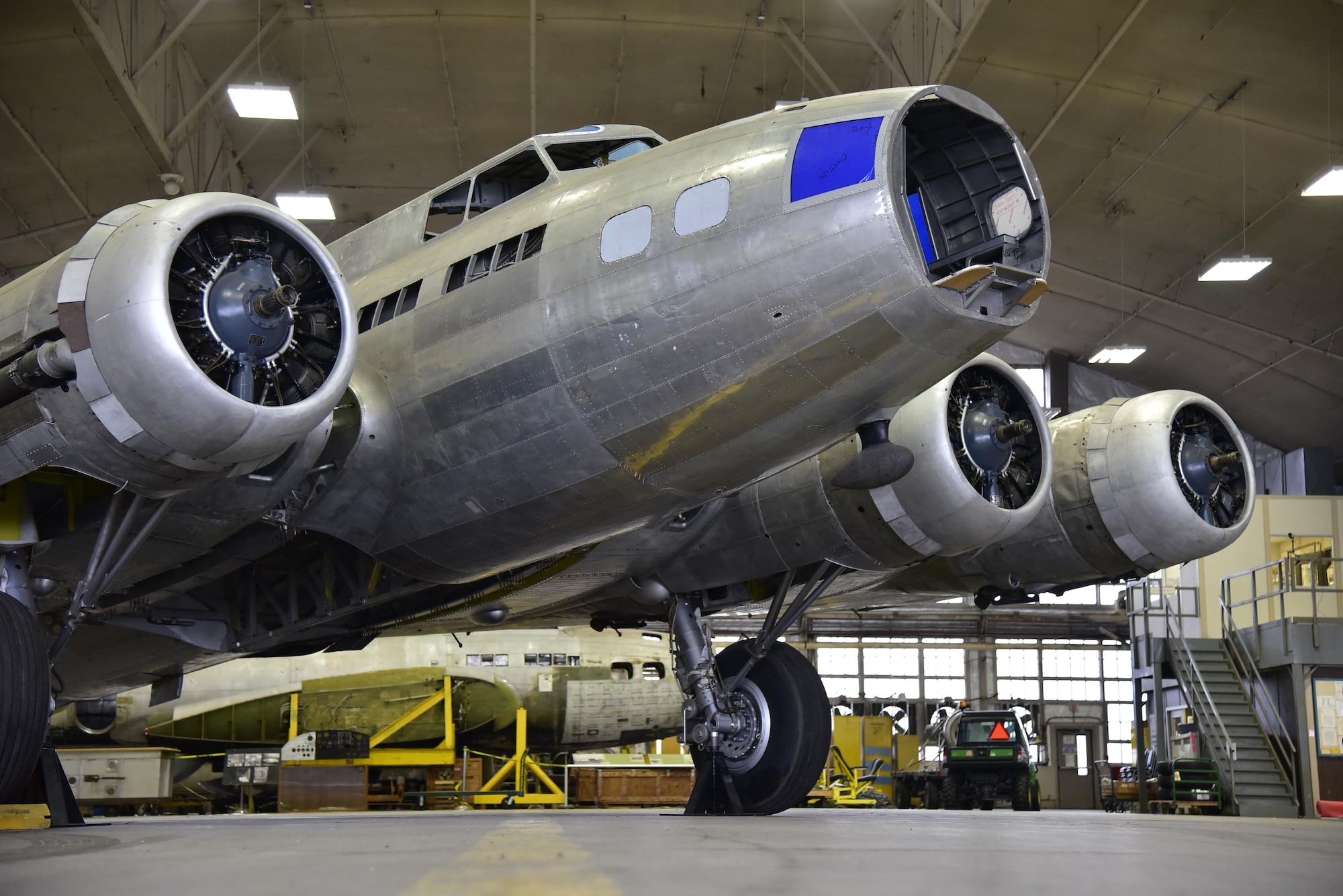 DAYTON, Ohio (02/2017) -- Restoration crews cleaned the Boeing B-17F Memphis Belle, and moved it to another hangar with additional space on Feb. 22, 2017 at the National Museum of the United States Air Force. (U.S. Air Force photo by Ken LaRock)