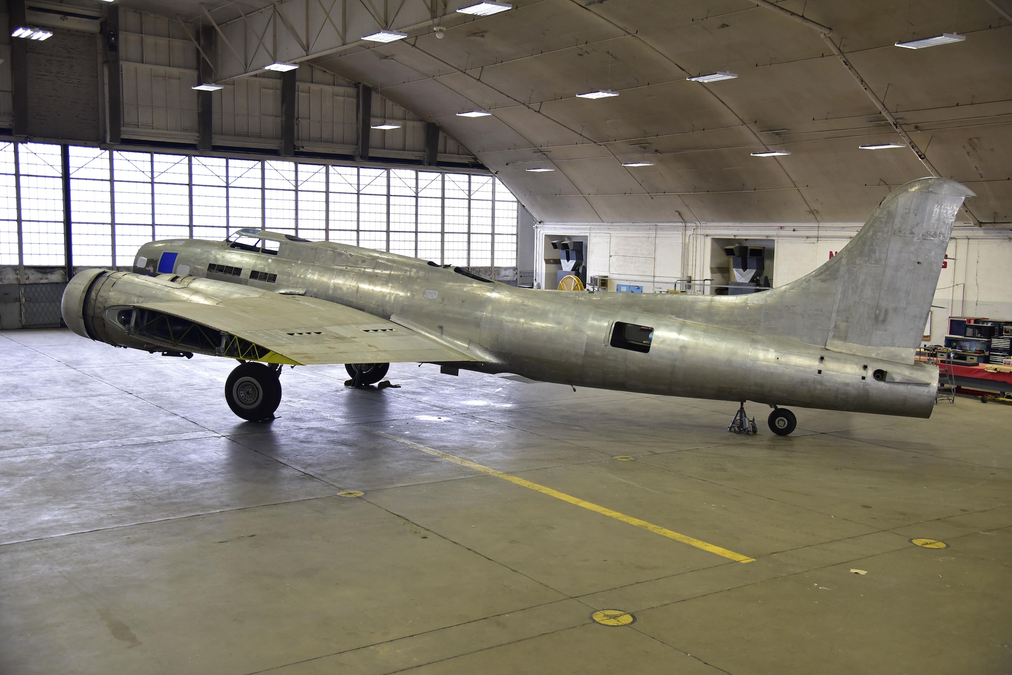 DAYTON, Ohio (02/2017) -- Restoration crews cleaned the Boeing B-17F Memphis Belle, and moved it to another hangar with additional space on Feb. 22, 2017 at the National Museum of the United States Air Force. (U.S. Air Force photo by Ken LaRock)