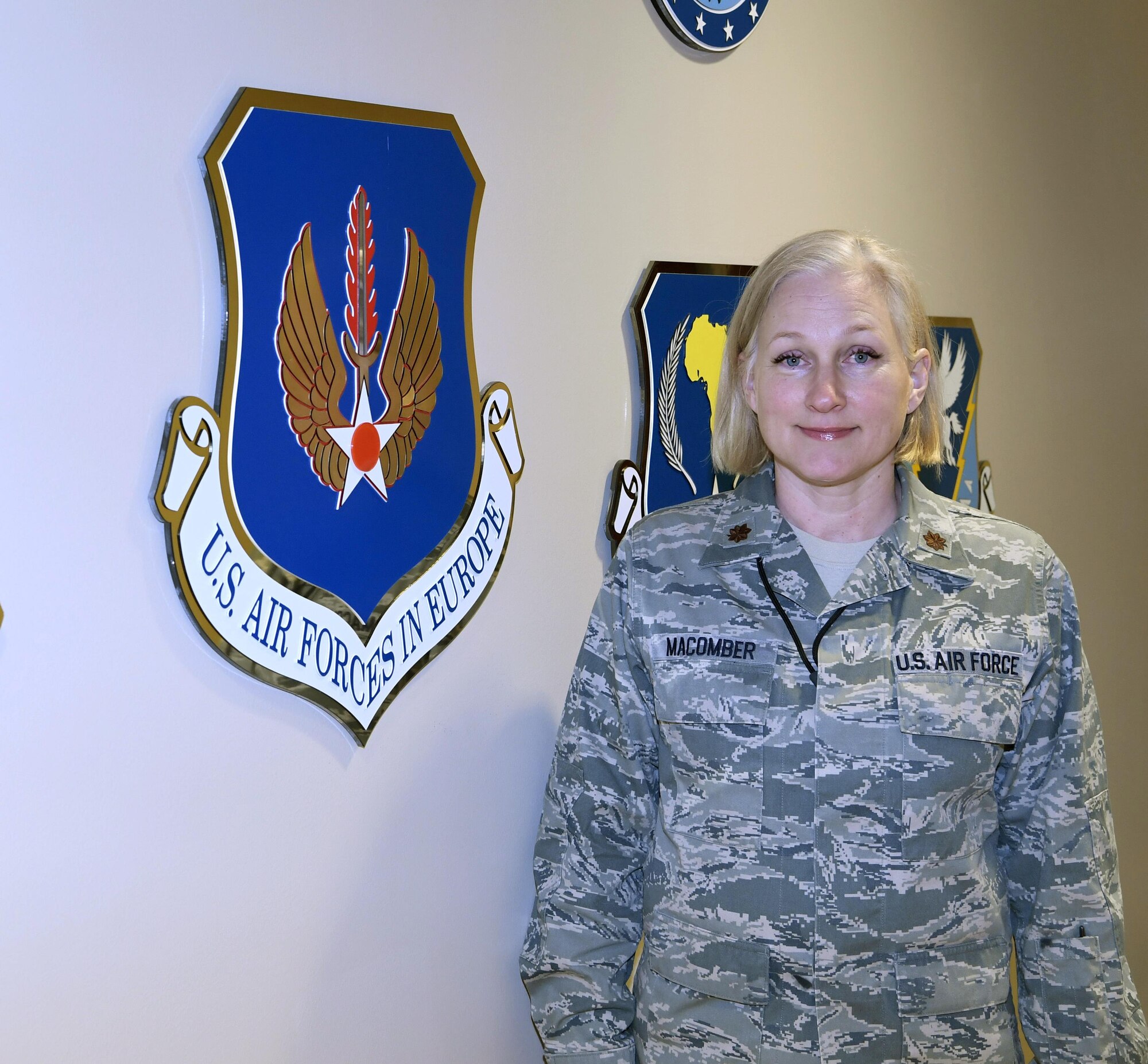 Maj. Macomber, 217th Air Operations Group, poses for her Guardsman of the Month Photo