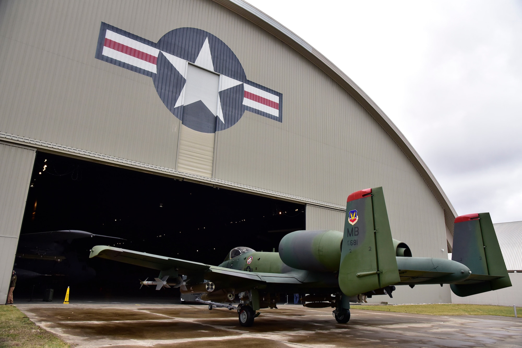 DAYTON, Ohio -- Fairchild Republic A-10A Thunderbolt II   being moved into position in the Cold War Gallery at the National Museum of the United States Air Force. The restoration crew members worked as part of a team to complete the gallery reconfiguration on Jan. 26, 2017. (U.S. Air Force photo)