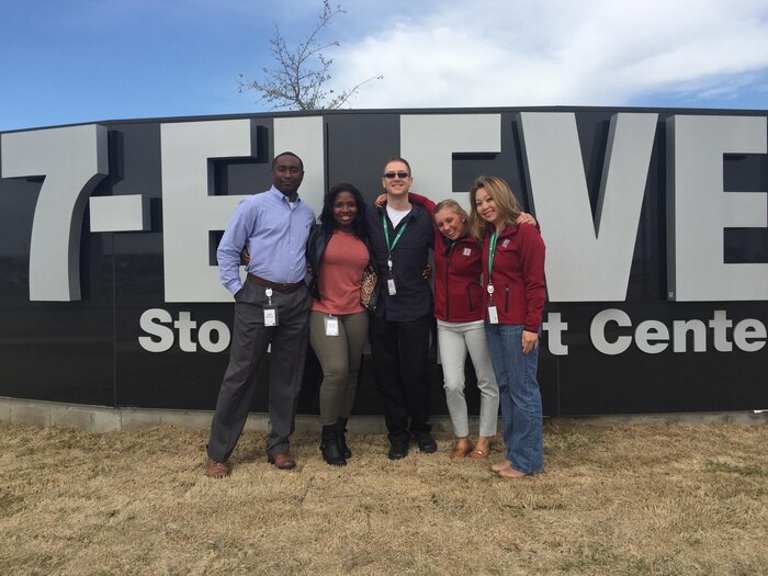 Retired Staff Sgt. Junior Hamilton, left, a member of the Hiring Our Heroes Corporate Fellowship Program, poses with members of the 7-Eleven®  team at the 7-Eleven® corporate office in San Diego, Calif., during his corporate fellowship Jan. 11- March 6. During the fellowship, Hamilton worked with 7-Eleven® as a field consultant to gain experience in the corporate sector during his transition out of the Marine Corps. (Courtesy Photo/Released)