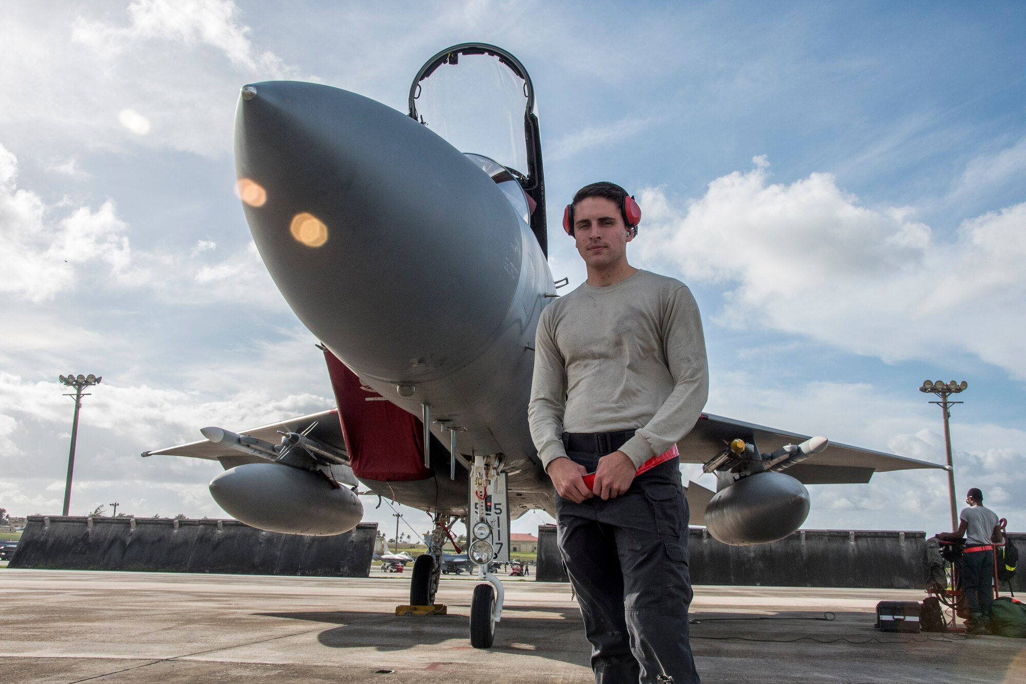 U.S. Air Force Airman 1st Class Joshua Tuckett, 18th Operations Support Squadron weather technician, is on Andersen Air Force Base, Guam, to participate in annual Exercise Cope North. Tuckett is responsible for providing essential weather information to aircrew and mission planers before every flight. Members of Kadena Air Base, Japan, are among 2,700 U.S. Airmen, Sailors and Marines who are training alongside approximately 600 combined JASDF and Royal Australian Air Force service members. (U.S. Air Force photo by Senior Airman John Linzmeier)