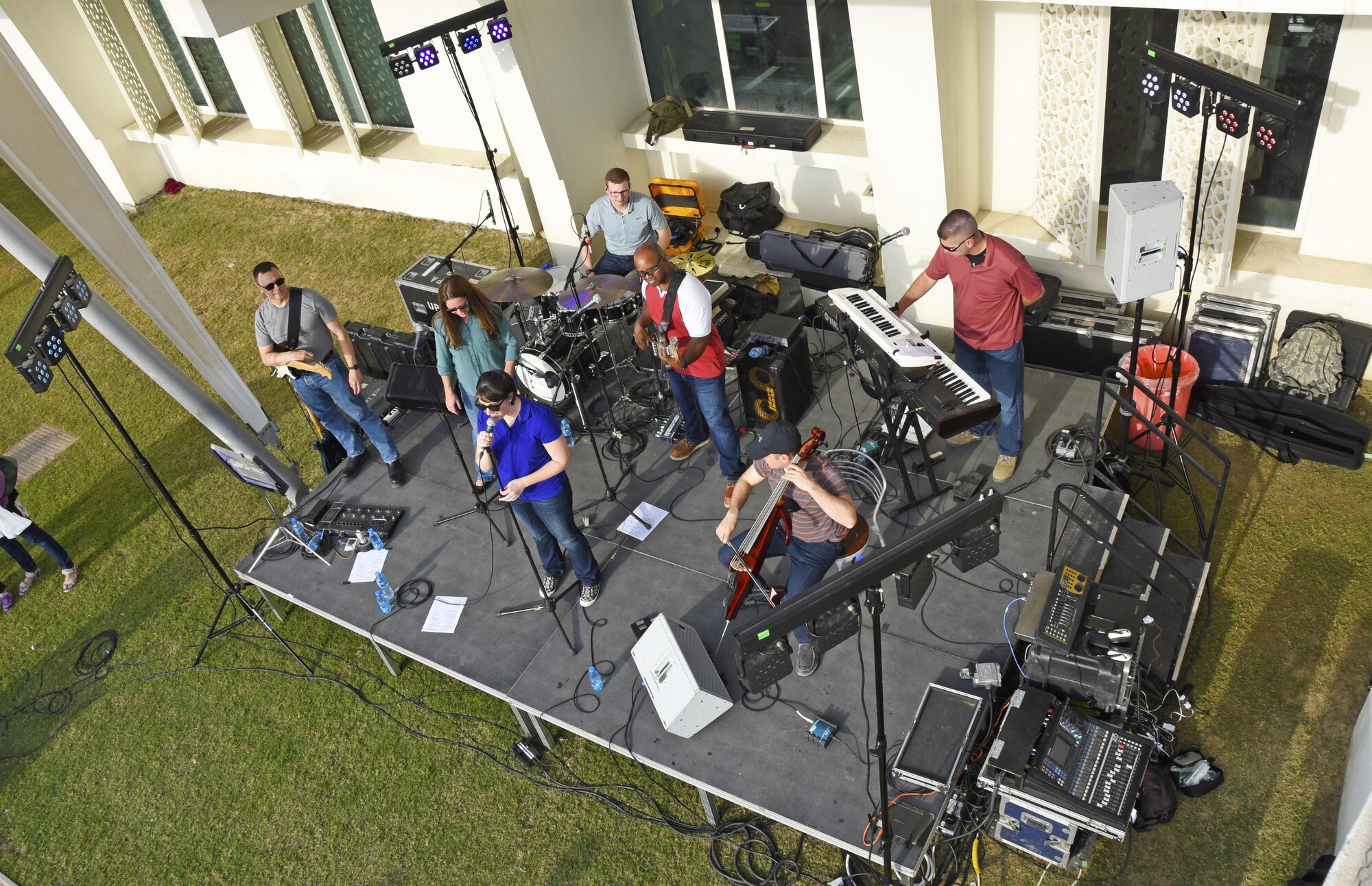 Airmen with the U.S. Air Force Central Command Band “Systems Go” perform during the annual American School of Doha 2017 Friendship Festival in Doha, Qatar, Feb. 24, 2017. For 15 years, ASD has upheld the tradition of hosting this festival and has welcomed military participation again this year. (U.S. Air Force photo by Senior Airman Cynthia A. Innocenti)