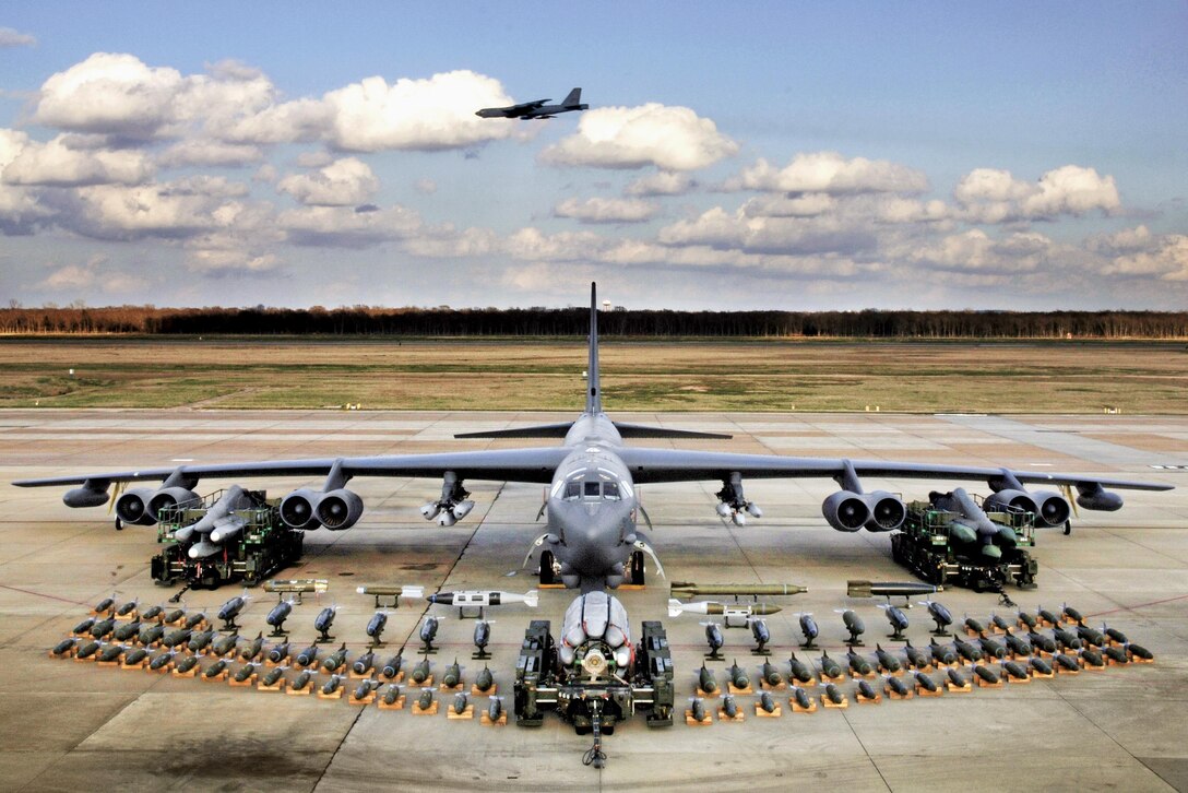 A munitions display demonstrates the full capabilities of the B-52 Stratofortress, an Air Force bomber. DLA Troop Support's Nuclear Enterprise Support Office was established to coordinate the support that its five supply chains provide to nuclear weapons systems platforms, including submarines, aircraft carriers and strategic, long-range bombers.