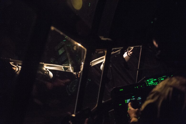 A U.S. Air Force MC-130J Commmando II flies into position to be refueled by a  KC-135 Stratotanker during Emerald Warrior at Hurlburt Field, Fla., Feb. 28, 2017. Emerald Warrior is a U.S. Special Operations Command exercise during which joint special operations forces train to respond to various threats across the spectrum of conflict. (U.S. Air Force photo by Staff Sgt. Corey Hook)