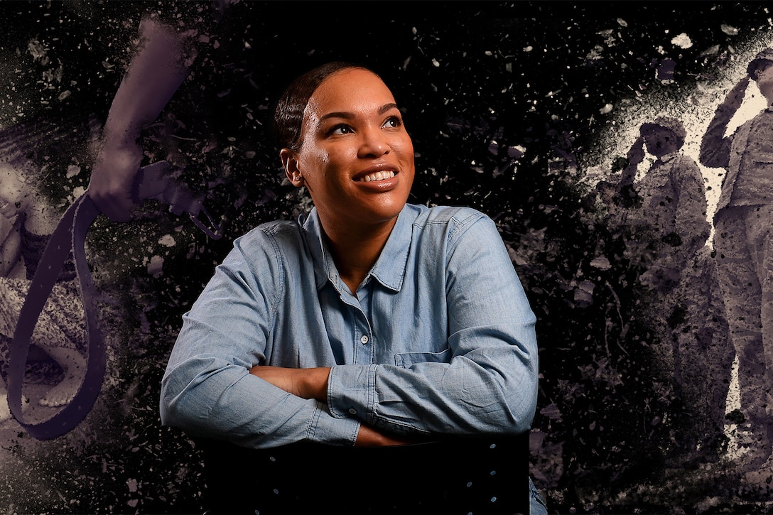 Air Force Tech. Sgt. Chandra Towns, the 92nd Operations Support Squadron aviation resource manager at Fairchild Air Force Base, Wash., overcame physical and sexual abuse to become a successful airman, mother and wife. Air Force photo illustration by Airman 1st Class Ryan Lackey