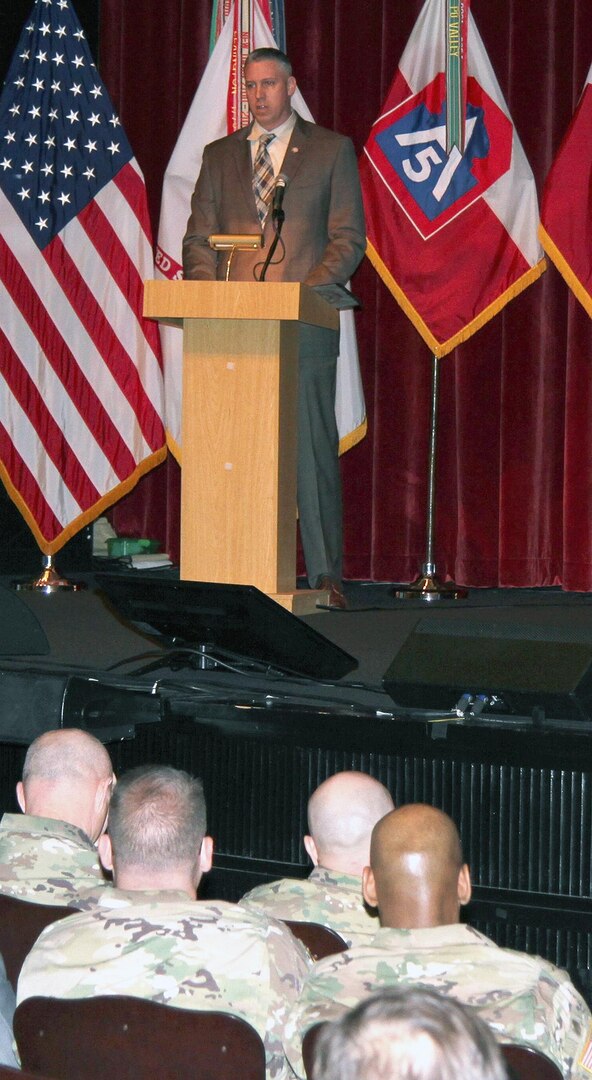 Retired Sgt. Maj. Glen Wellman, Army Emergency Relief financial assistant, spoke on the importance of AER at the Fort Sam Houston Theater March 1. Wellman referenced the many situations in which Soldiers should turn to AER for assistance instead of going to outside financial institutions where interest rates are high. AER provides funds to help Soldiers with immediate financial needs with rent, utilities, emergency travel, etc. AER also provides emergency funds to Soldiers' orphans and widows and offers undergraduate scholarships to spouses and children of both active and retired Soldiers. Established in 1942, AER has assisted more than 3.7 million Soldiers and family members with more than $1.7 billion in support. 