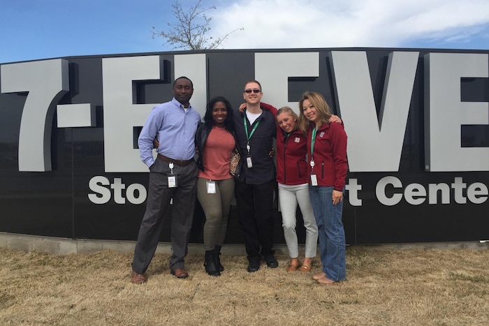 Retired Marine Corps Staff Sgt. Junior Hamilton, left, a member of the Hiring Our Heroes Corporate Fellowship Program, poses with members of the 7-Eleven team at the company’s corporate office in San Diego, Feb. 24, 2017. During his fellowship, Hamilton worked as a field consultant to gain experience in the corporate sector during his transition out of the Marine Corps. Courtesy photo