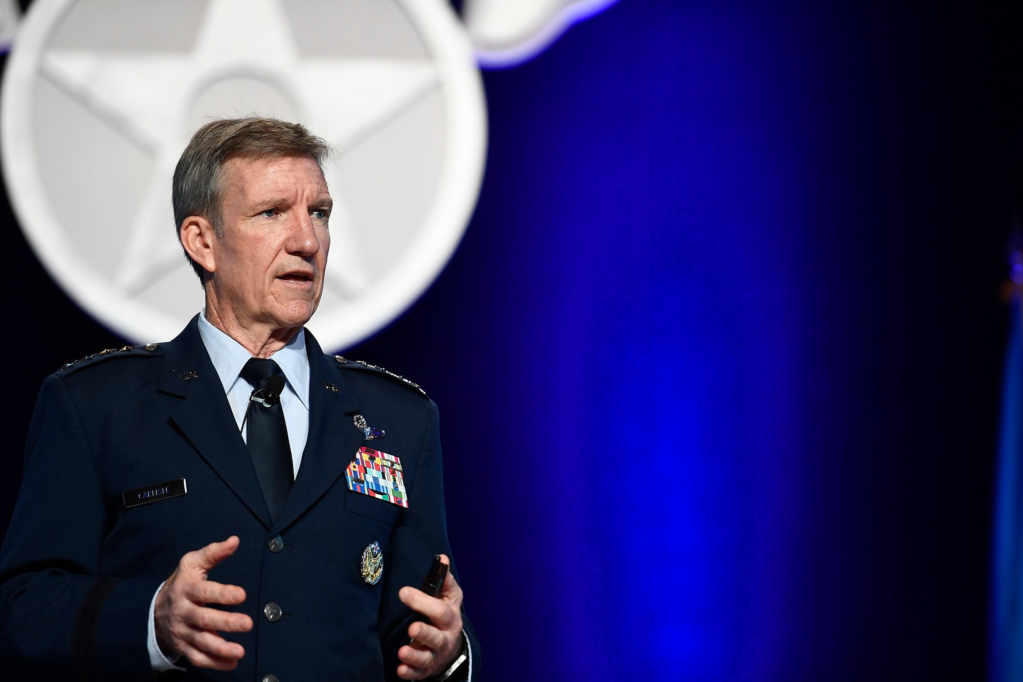 Gen. Hawk Carlisle, the Air Combat Command commander, speaks about the future of command and control and fusion warfare at the Air Force Association Air Warfare Symposium March 2, 2017, in Orlando, Fla. (U.S. Air Force photo/Scott M. Ash)