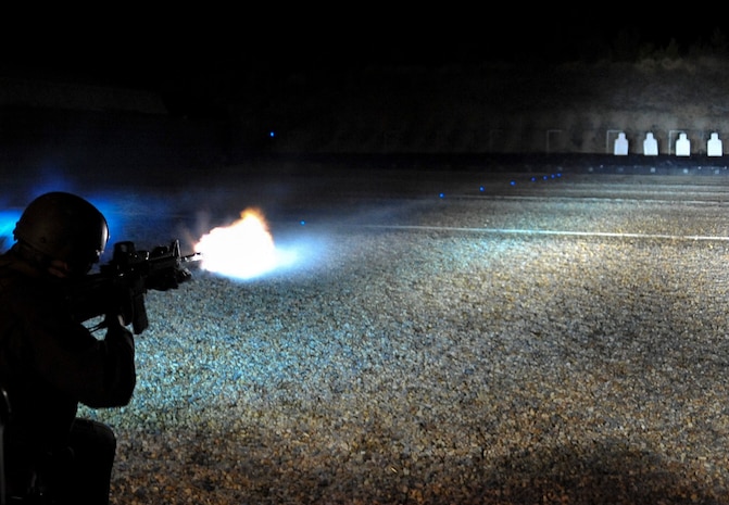Marines assigned to Marine Corps Security Force Battalions Kings Bay and Bangor  participate in a live-fire range as part of Close Quarters Battle training aboard the Naval Support Activity Northwest Annex, Chesapeake, Va., on Feb. 23, 2017. Students in the CQB course train for seven weeks, learning weapons tactics and clearing techniques under the watchful eyes of their instructors.  Once completed, these Marines will become part of a Recapture Tactics Team. (US Navy Photo by Mass Communication Specialist 1st Class Kiona MIller/Released)