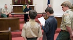 Boy Scouts from Troop 23 present their case to Judge Jefferson Moore, 186th Judicial District Judge, and Col. Roger Shuck, Troop 23 Scout Master and U.S. Army South Inspector General, during a mock trial at the Main Post Chapel Feb. 26. This was the culminating event for the scouts to earn their law merit badge. This merit badge gives Scouts the opportunity to learn about the history of the law and the functions it serves, the responsibilities and duties and the role of law enforcement officers in our society, consumer protection laws and agencies, new areas of the law and careers in the legal profession. The mock trial gave them firsthand experience on the intricacies of being an attorney. 