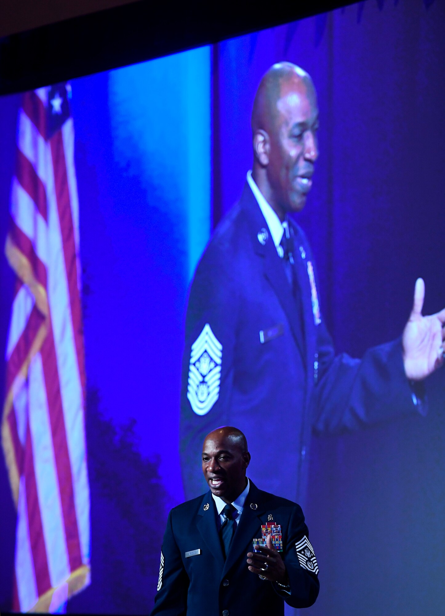 Chief Master Sgt. of the Air Force Kaleth O. Wright speaks about leading Airmen at the Air Force Association Air Warfare Symposium March 2, 2017, in Orlando, Fla. (U.S. Air Force photo/Scott M. Ash)