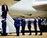 President Donald J. Trump is greeted by Maj. Gen. John K. McMullen, the Air Combat Command vice commander,  Col. Caroline Miller, the 633rd Air Base Wing commander, and Col. Peter Fesler, the 1st Fighter Wing commander at Joint Base Langley-Eustis, Va., March 2, 2017. The 633rd ABW is the host wing to 24,000 Airmen, Soldiers and civilians who support 11 major units, one of which is the 1st FW, whose mission is to deliver stealth, combat airpower world-wide on short notice to combatant commanders. (U.S. Air Force photo/ Senior Airman Areca T. Bell)