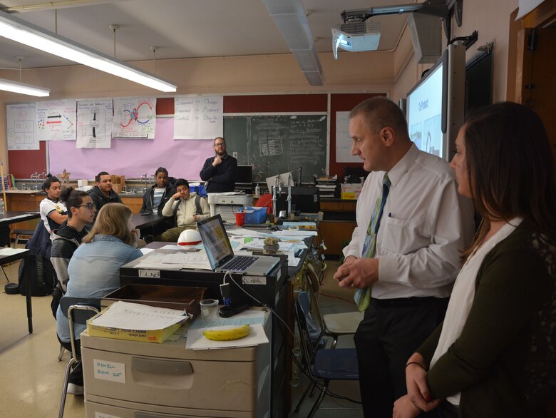 District personal Mike Jurcic, architect, U.S. Army Corps of Engineers, New York District, and Suzana Rice, civil engineers, U.S. Army Corps of Engineers, New York District, hosted a Science Technology Engineering and Mathematics (STEM) event at the Orchard Collegiate Academy in lower Manhattan, New York February 17, 2017. Mike and Suzana talked to students about the importance of STEM and how their careers with the U.S. Army Corps of Engineers has given them the opportunity to use their educational experience in science, technology, engineering , and mathematics to find solutions for military construction and coastal flooding. 